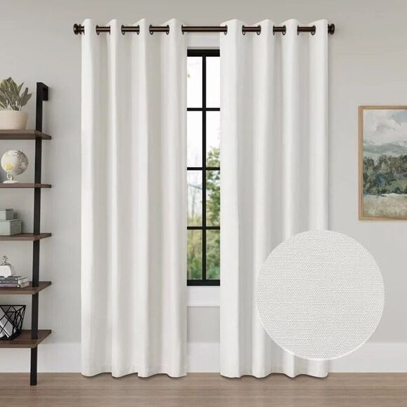 White Grommet Lien Curtain Panels 52" x 84" Set of 2 by H. Versailtex NEW - Picture 1 of 9